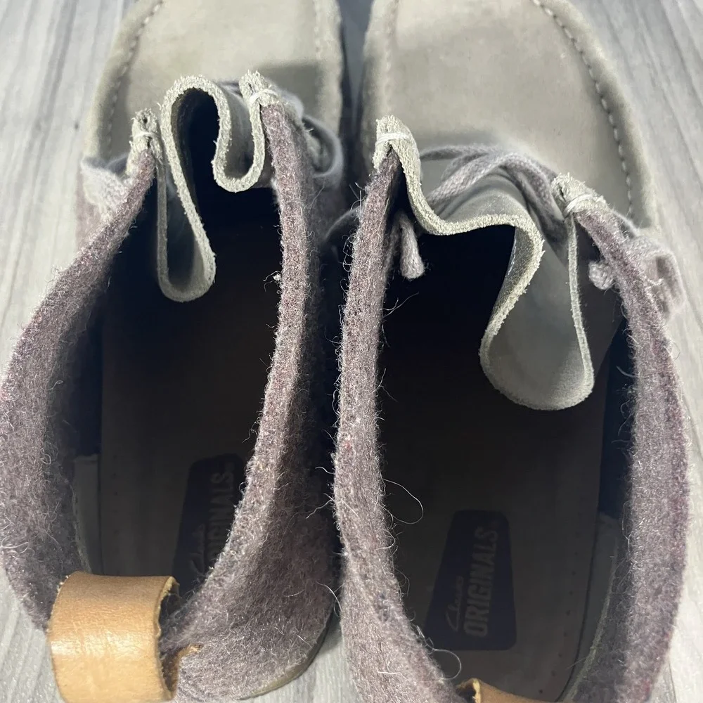 Clarks Originals Men's Wallabee Boots Suede & Wool Chukka Grey Brown US 11 UK 10